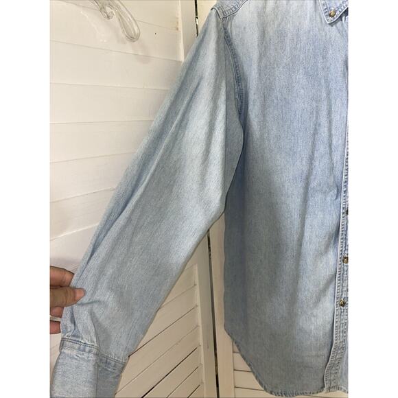 90s Denver Broncos Denim Shirt Light Wash Long Sleeve Embroidered Logo Small - Picture 3 of 7